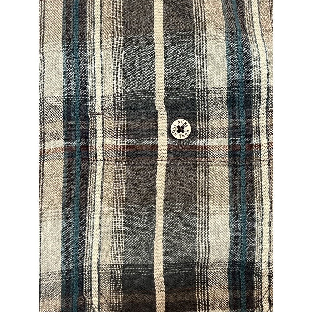 Kuhl Button Shirt Mens XL Blue Plaid Short Sleeve Outdoor Hiking Top Linen Blend - Picture 4 of 6